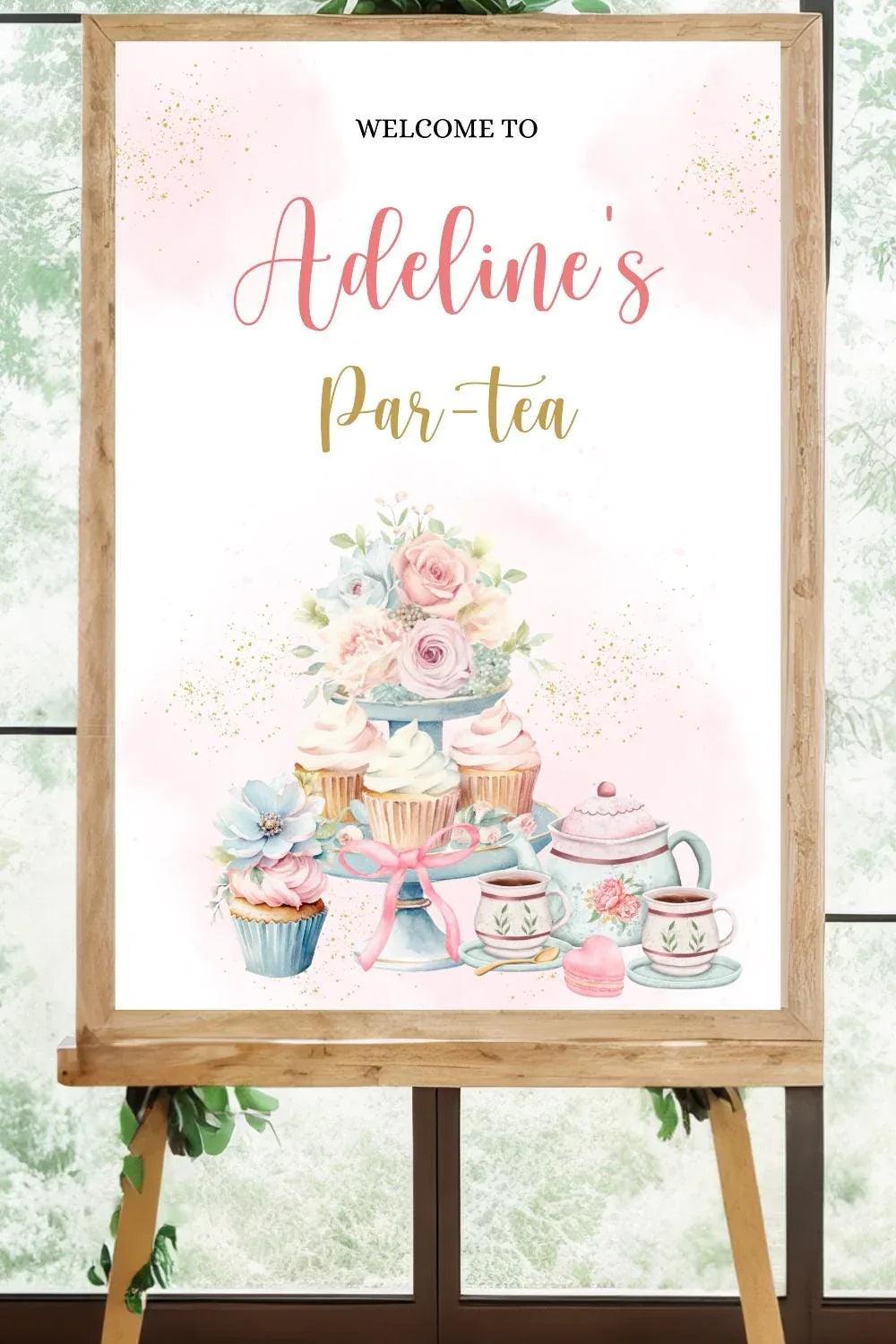 Tea Party Birthday Party Bundle, EDITABLE Pink and Gold Par-tea Invite, Whimsical Tea Party Decor, High Tea Floral, Instant Download - Lovely Printable Party