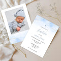 Blue Baptism Invitation Boy Editable Template – Digital Christening Card with Photo – Corjl Baby Boy Baptism Invite - Lovely Printable Party
