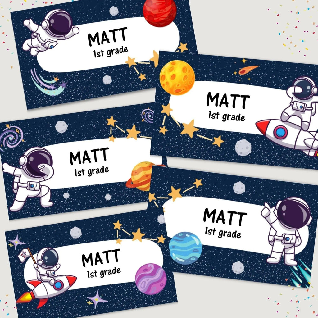 Editable Space Name Labels for Kids | Astronaut School Tags | Back to School Supplies | Personalized Corjl Template | Instant Download - Lovely Printable Party