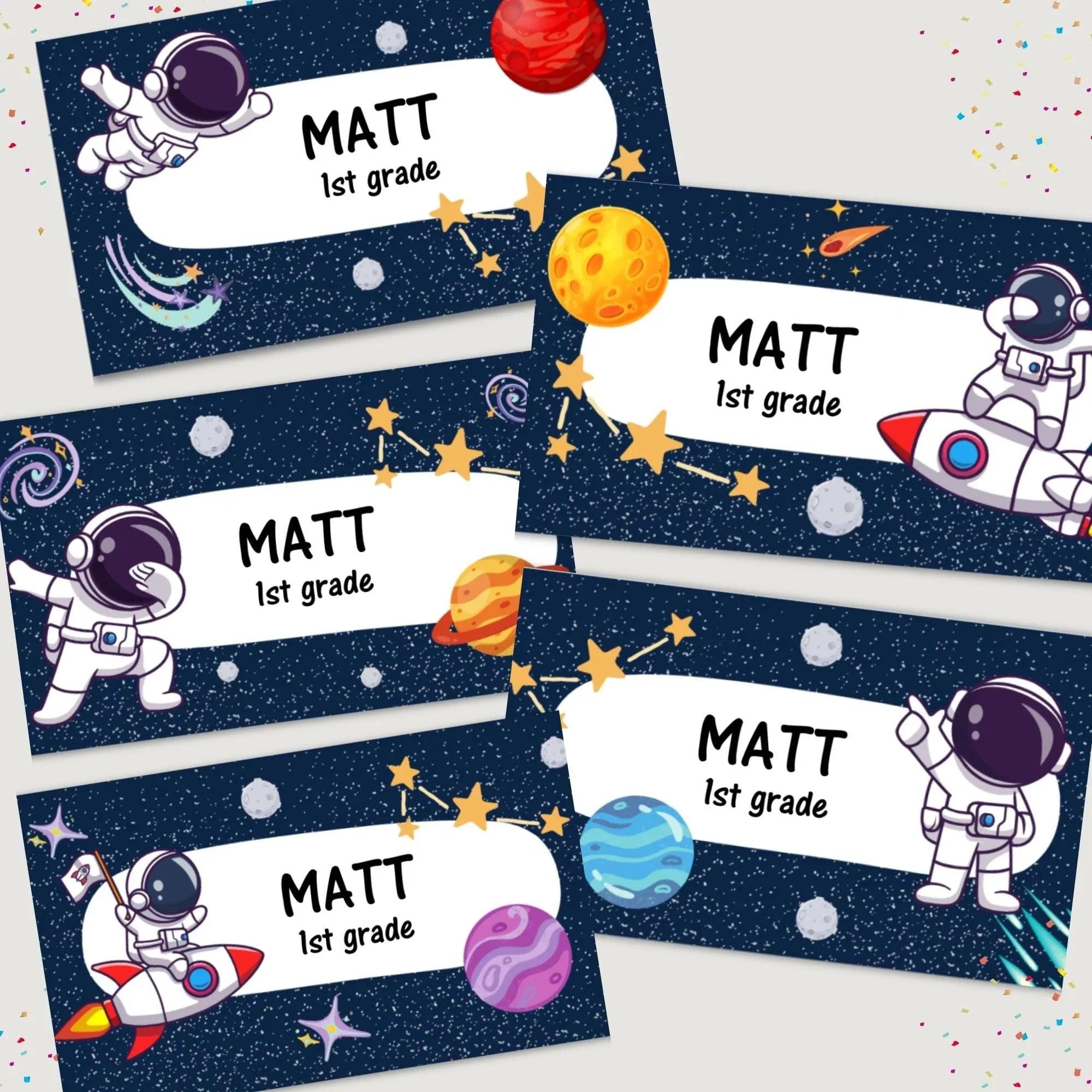 Editable Space Name Labels for Kids | Astronaut School Tags | Back to School Supplies | Personalized Corjl Template | Instant Download - Lovely Printable Party