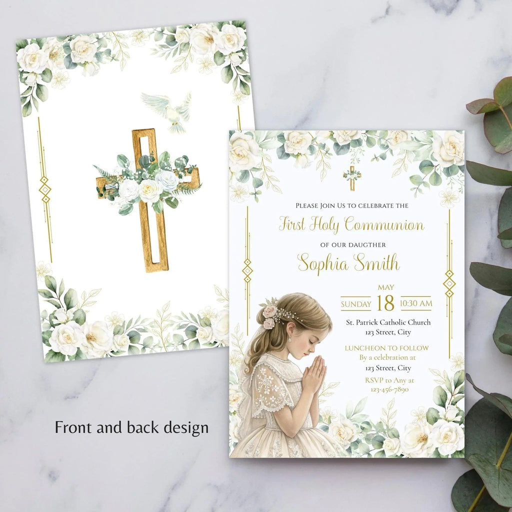First Holy Communion, Invitation Template, Girl First Communion Invite, Editable First Communion Invitation Girl, Instant Download - Lovely Printable Party