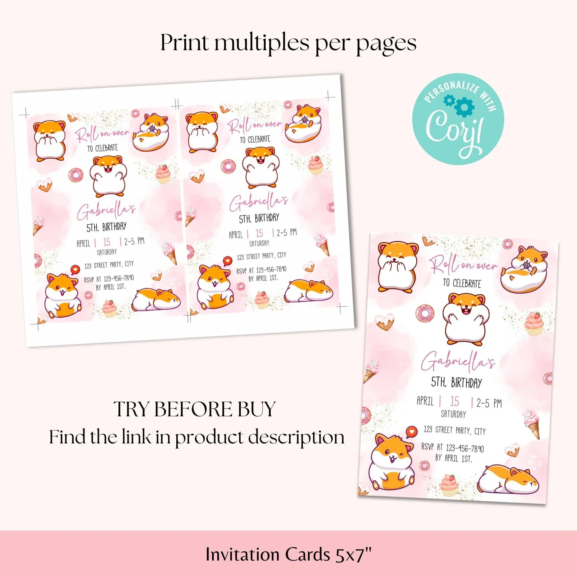 Hamster Birthday Invitation, Digital White Pink Birthday Party, Minimal, Modern, Hamster Invite, Hampster, cute, Mouse, Hamster Invite - Lovely Printable Party