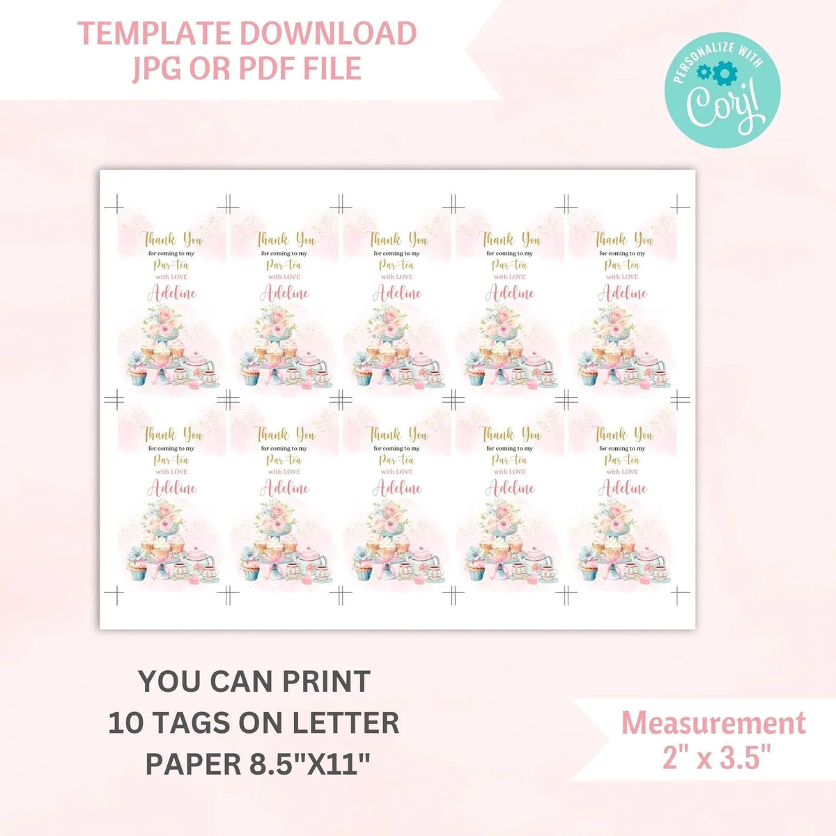 Tea Party invitation and tag, Tea Party Birthday Invitation, Tea Party Favor Tags for Birthday, Baby Shower, or Bridal Shower - Lovely Printable Party
