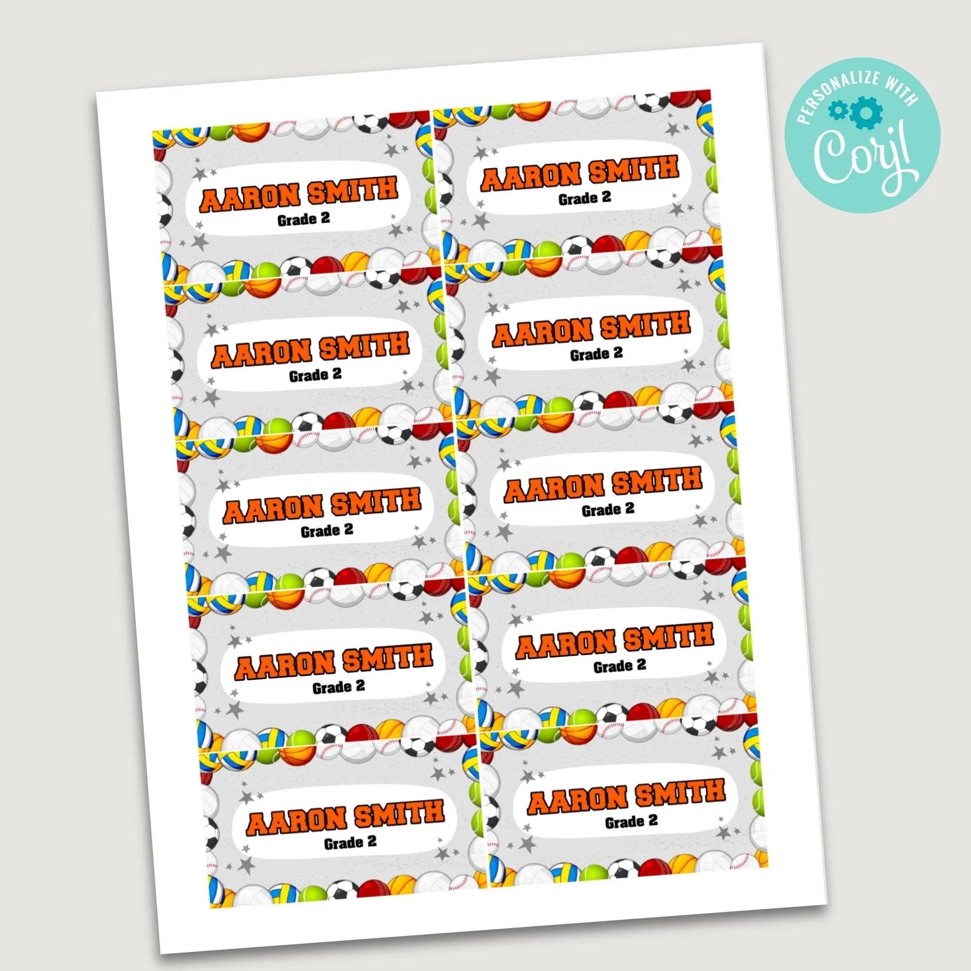 Sports Printables Labels, Preschool labels, Personalized kids labels, Children's Name Labels, School supplies stickers, School Name Labels - Lovely Printable Party