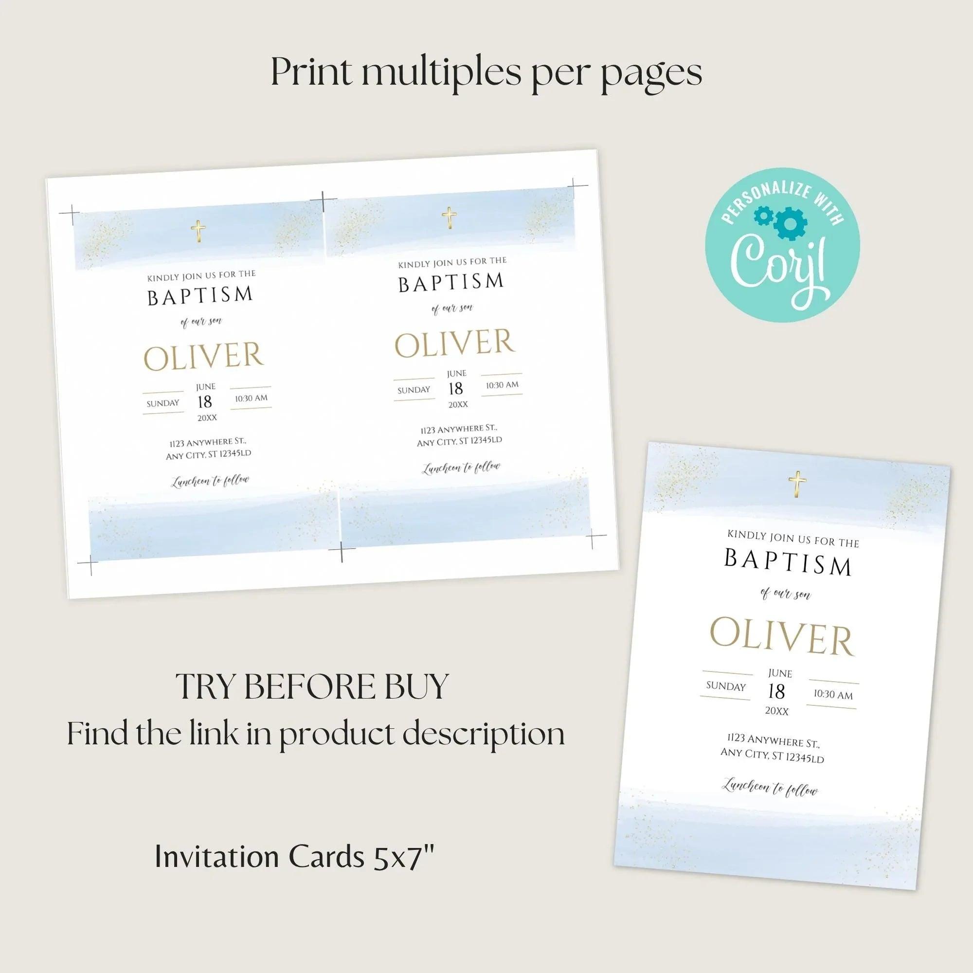 Catholic Baptism Invitation Boy | Editable Christening Invitation Template | Baptism Digital card Invite | Printable Baptism Card for Son - Lovely Printable Party