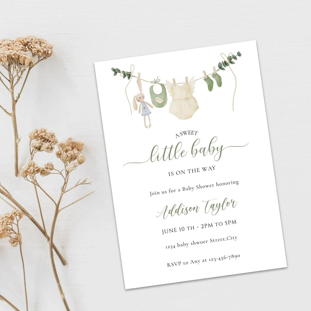 Gender Neutral Baby Shower Invitation, Baby Clothes Baby Shower Editable Template, Baby Shower Evite, Neutral Baby Shower Printable Invite - Lovely Printable Party