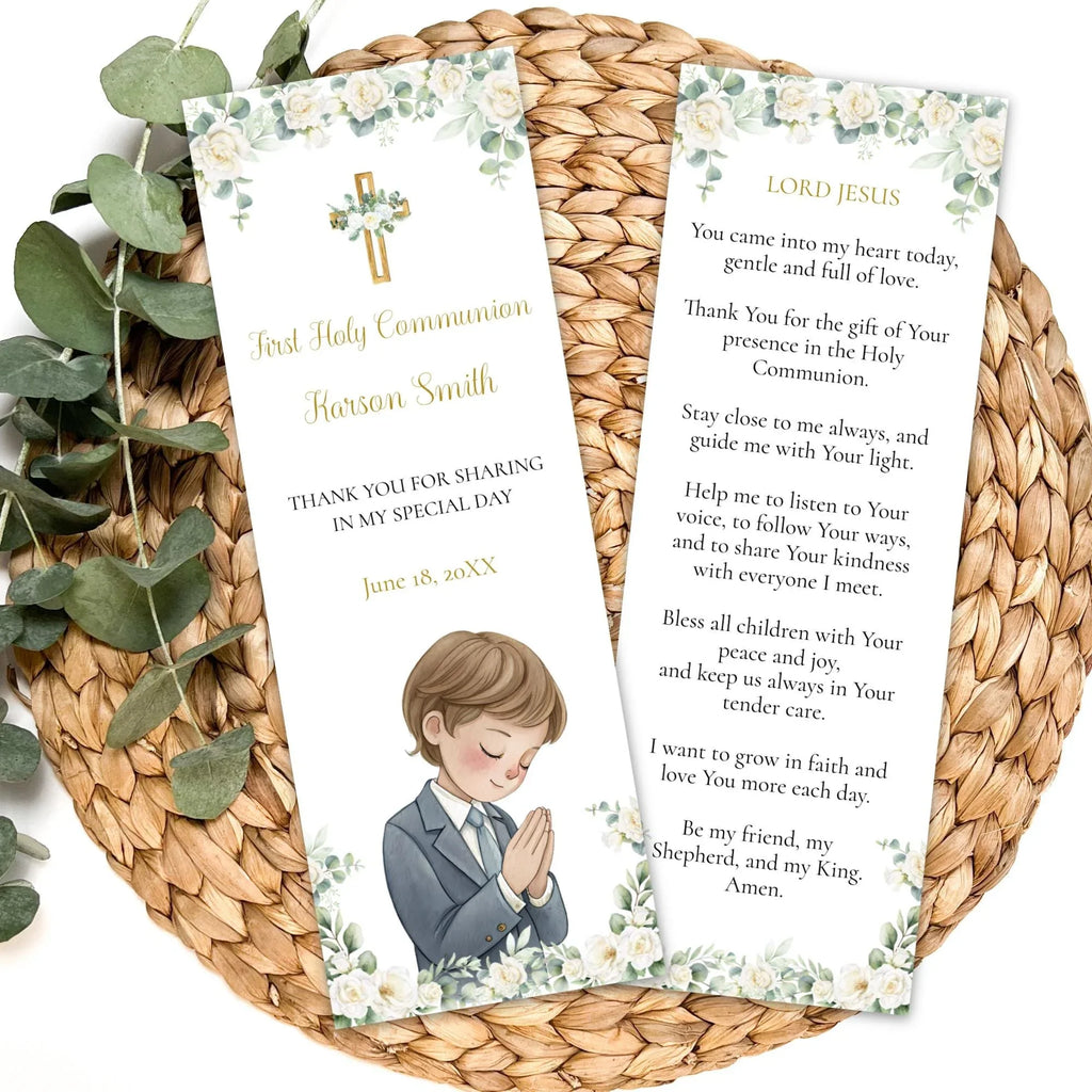 White and green Flowers First Communion Bookmark - Lovely Party
