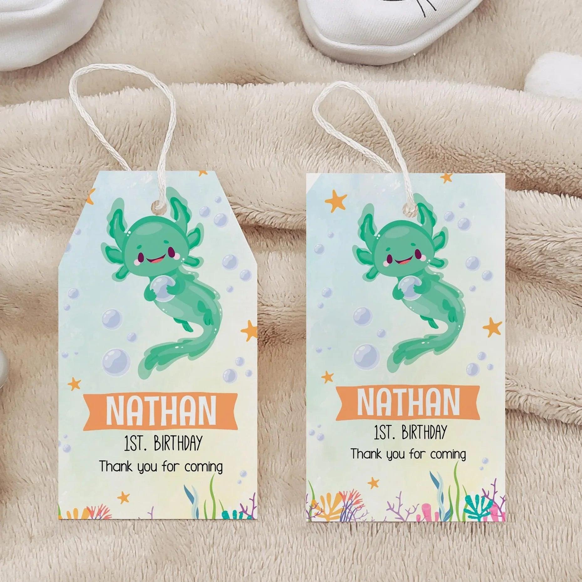 Axolotl Birthday Favor Tags | Editable Digital | Corjl Template Instant Download - Lovely Printable Party