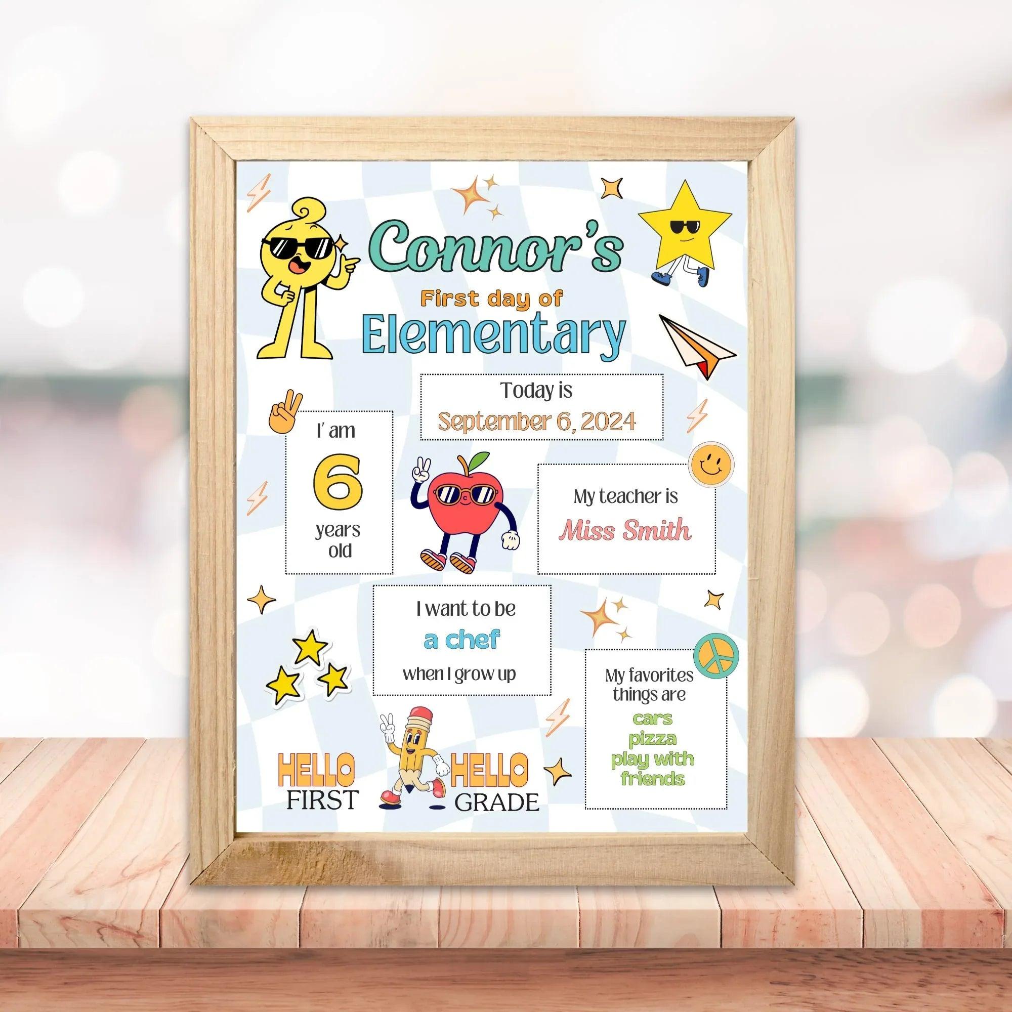 Editable First Day of School Sign Canva Template | Back to School Printable | Personalized Photo Prop for Elementary Kids | Instant Download - Lovely Printable Party