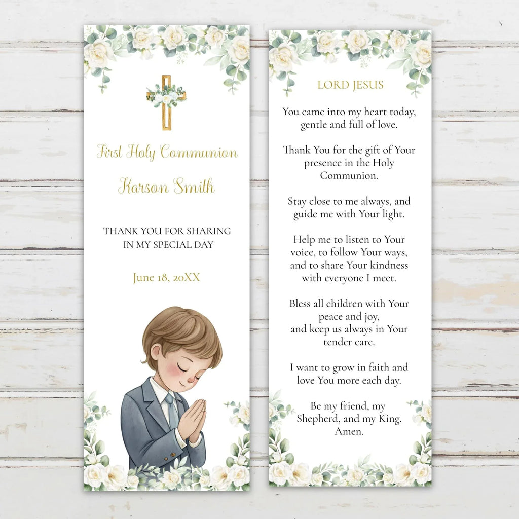White and green Flowers First Communion Bookmark - Lovely Party
