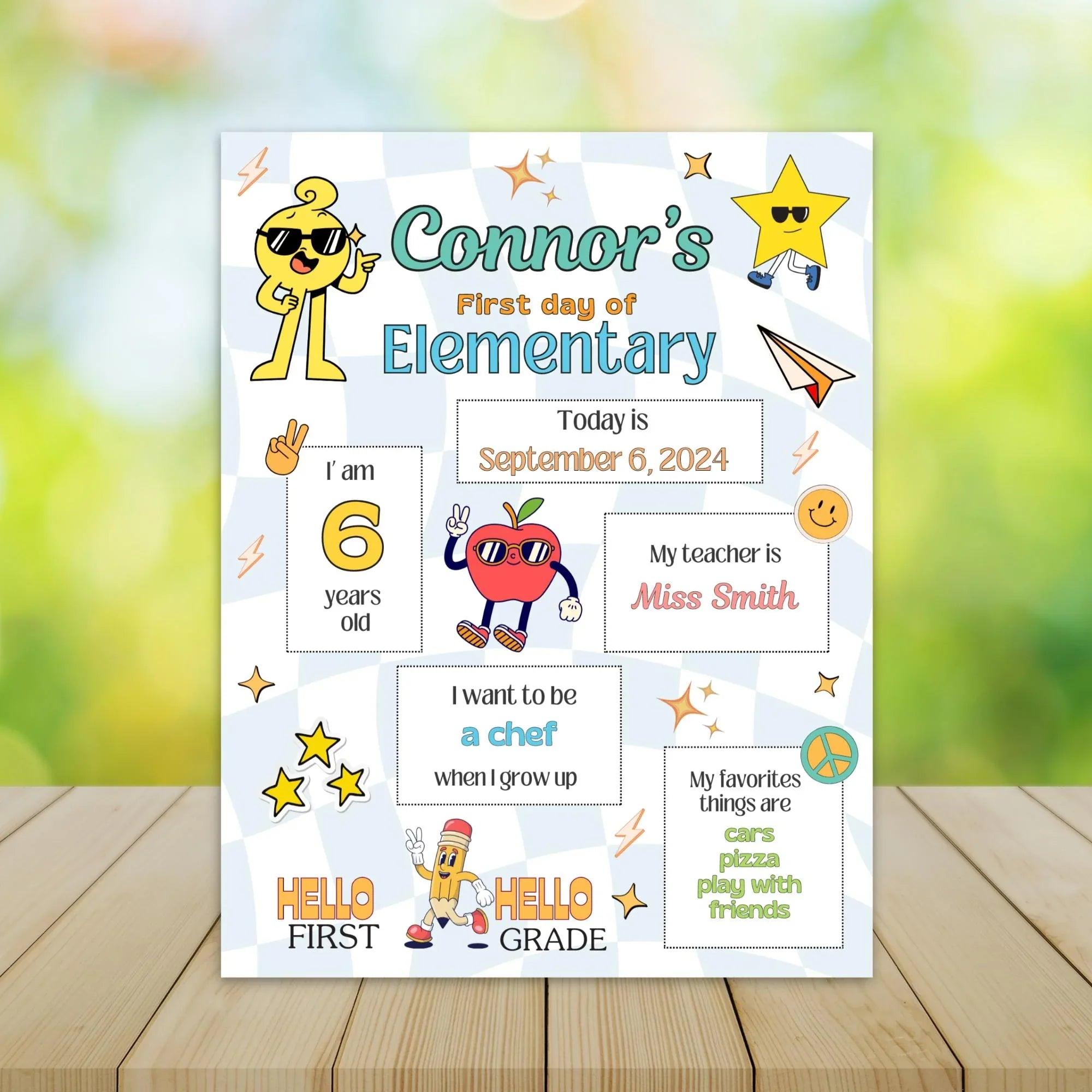 Editable First Day of School Sign Canva Template | Back to School Printable | Personalized Photo Prop for Elementary Kids | Instant Download - Lovely Printable Party