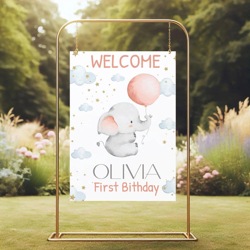 Baby Elephant Birthday Welcome Sign - Editable Corjl Template - Lovely Party