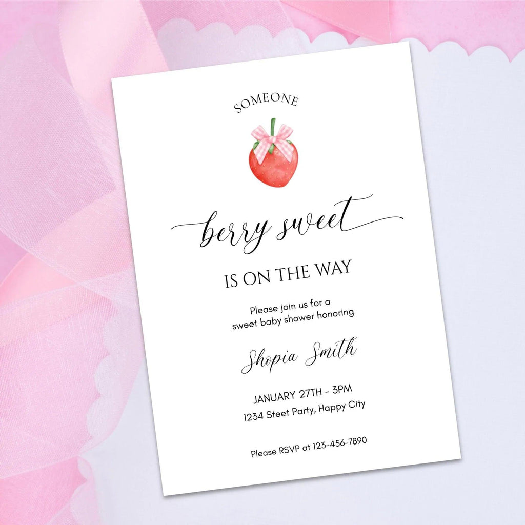 Strawberry Baby Shower Invitation Instant Download Digital Template - Lovely Printable Party