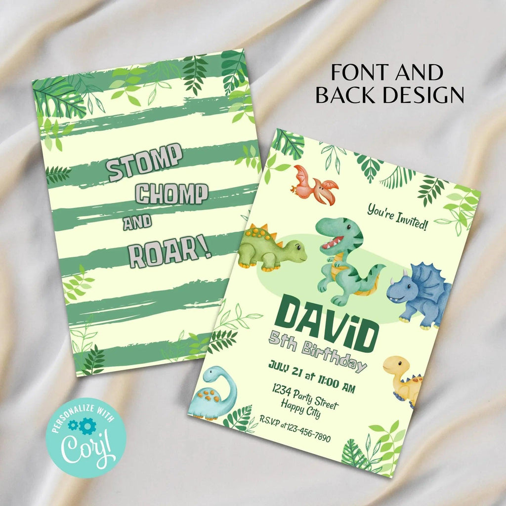 Editable Colorful Dinosaur Birthday Invitation Template, Dinosaur 2nd Birthday, Dino Invite, Birthday Boy Dino Party - Lovely Printable Party