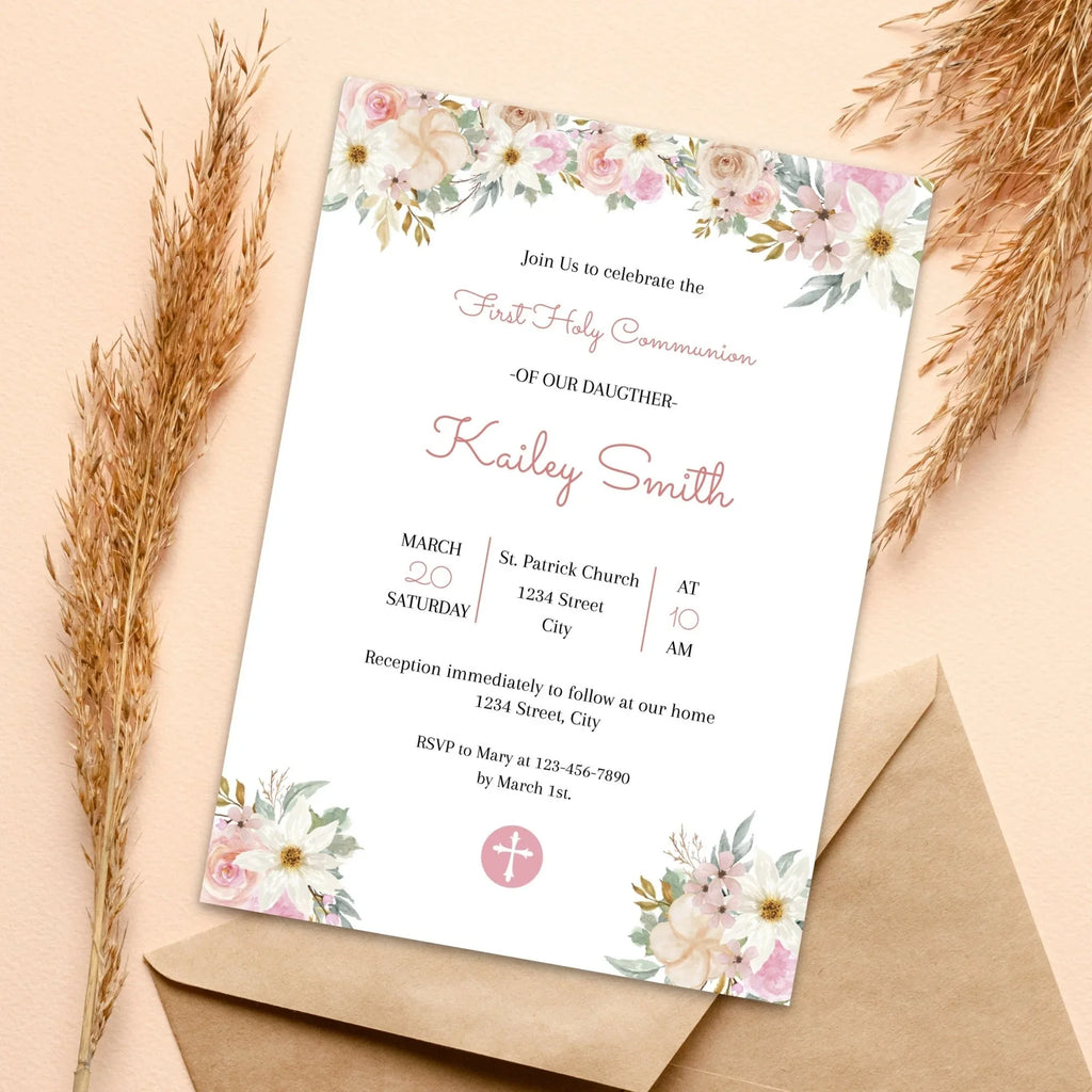 Beatiful flowers Communion Invitation - Lovely Party