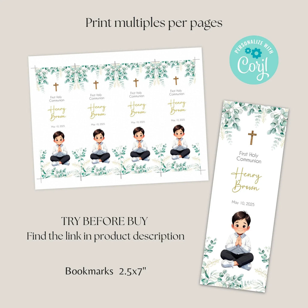 Laurel boy First communion Bookmark - Lovely Party