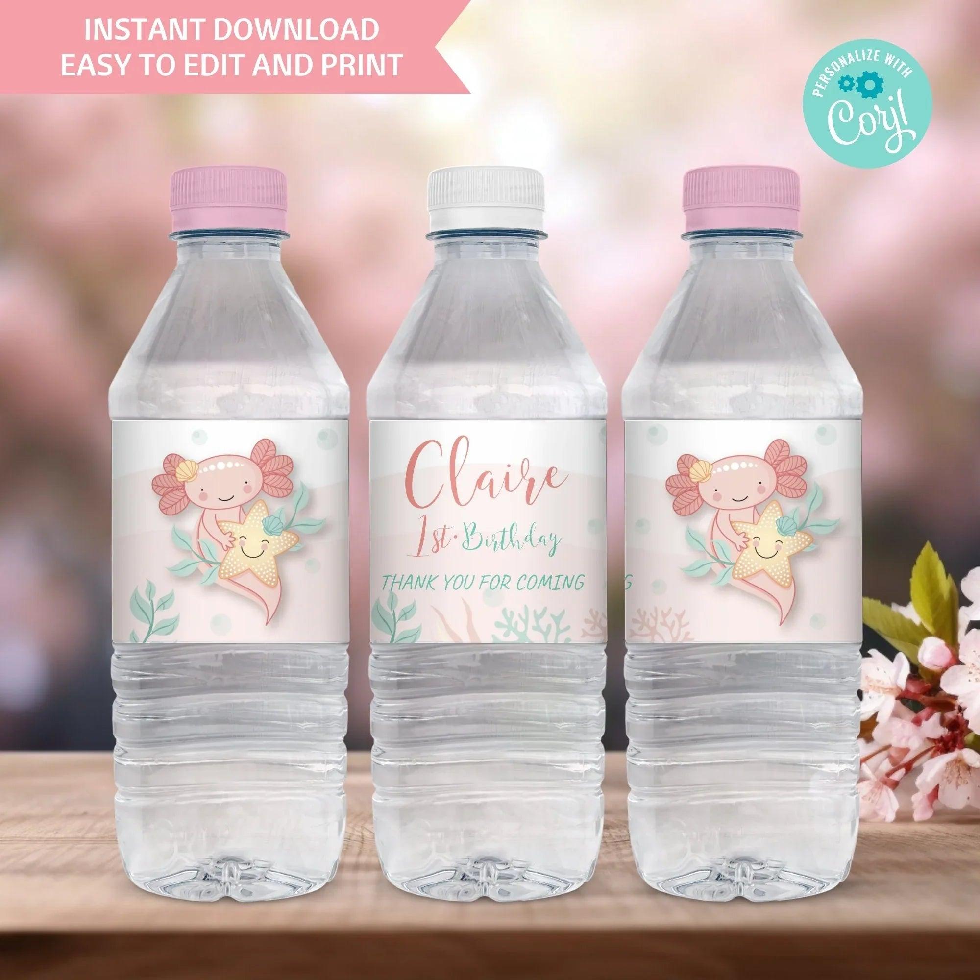 Axolotl water bottle label Instant Download Digital Template - Lovely Printable Party