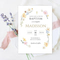 Wildflower Baptism Invitation Template – Digital Download for Baby Girl Christening – Editable Floral Printable with Gold Accents - Lovely Printable Party
