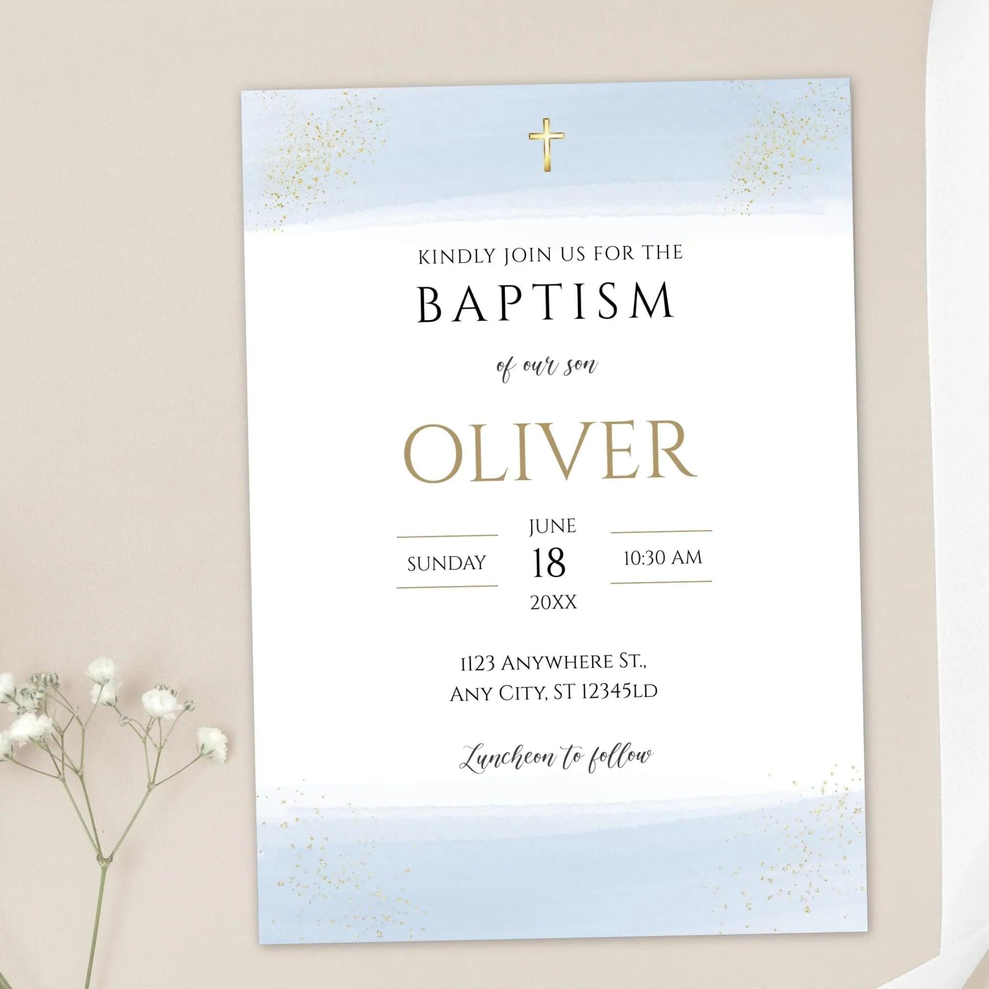 Catholic Baptism Invitation Boy | Editable Christening Invitation Template | Baptism Digital card Invite | Printable Baptism Card for Son - Lovely Printable Party