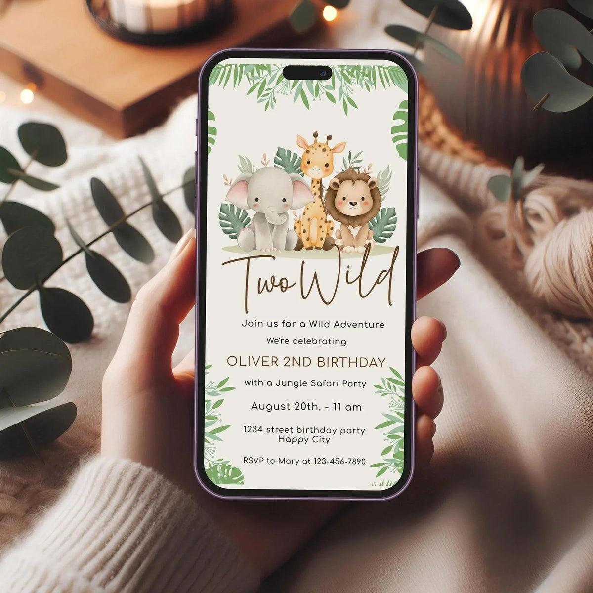 Two Wild 2nd Birthday Invitation Editable | Safari Jungle Party Invite Corjl | Digital Printable for Boy or Girl Birthday - Lovely Printable Party