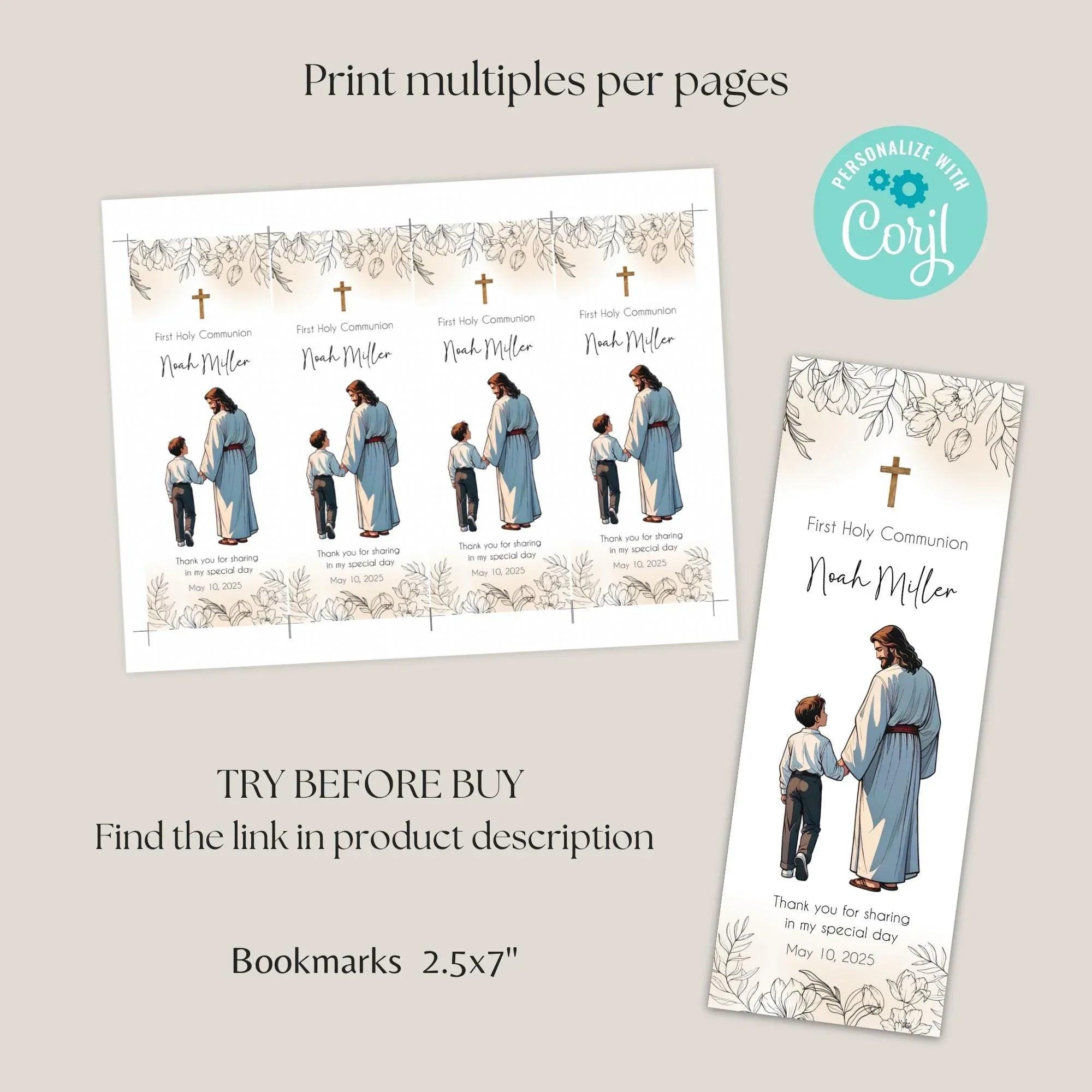 Jesus and Boy First Communion Bookmark - Lovely Printable Party