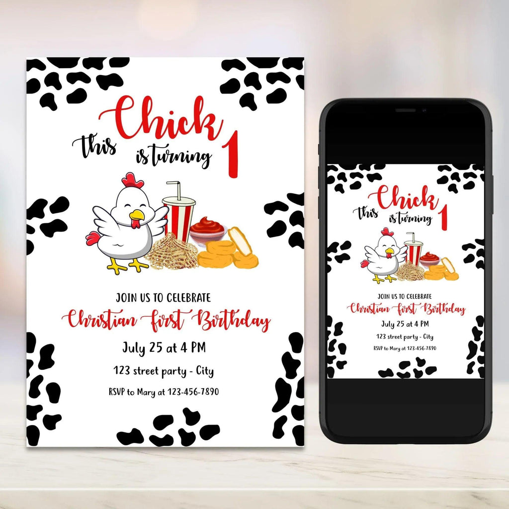 Chicken Birthday Invitation Instant Download - Lovely Printable Party