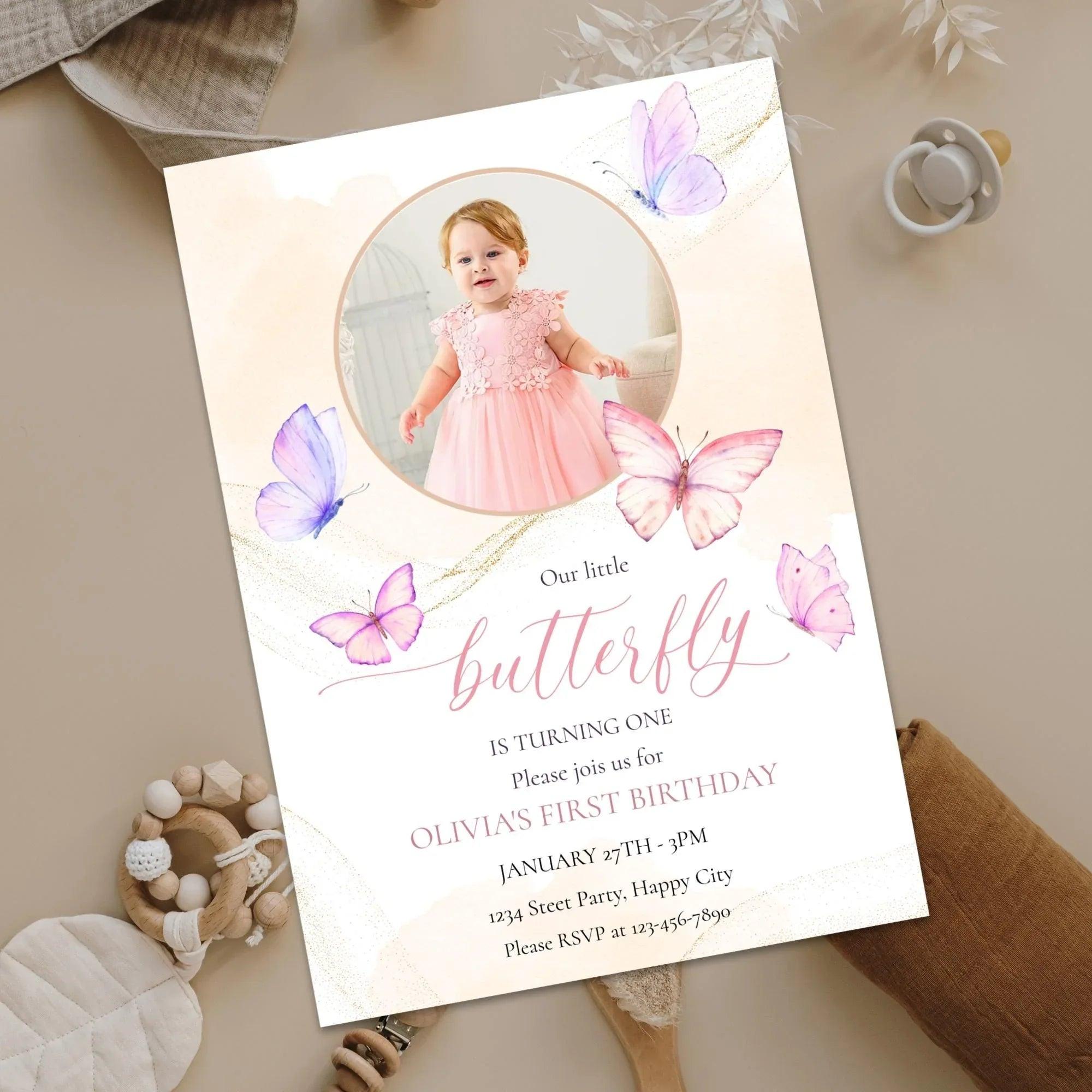 Butterfly Birthday Invitation Instant Download Digital Template - Lovely Printable Party