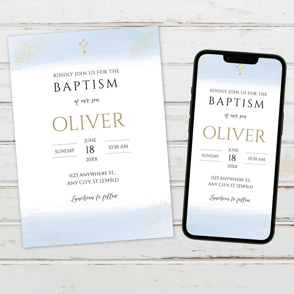 Catholic Baptism Invitation Boy | Editable Christening Invitation Template | Baptism Digital card Invite | Printable Baptism Card for Son - Lovely Printable Party