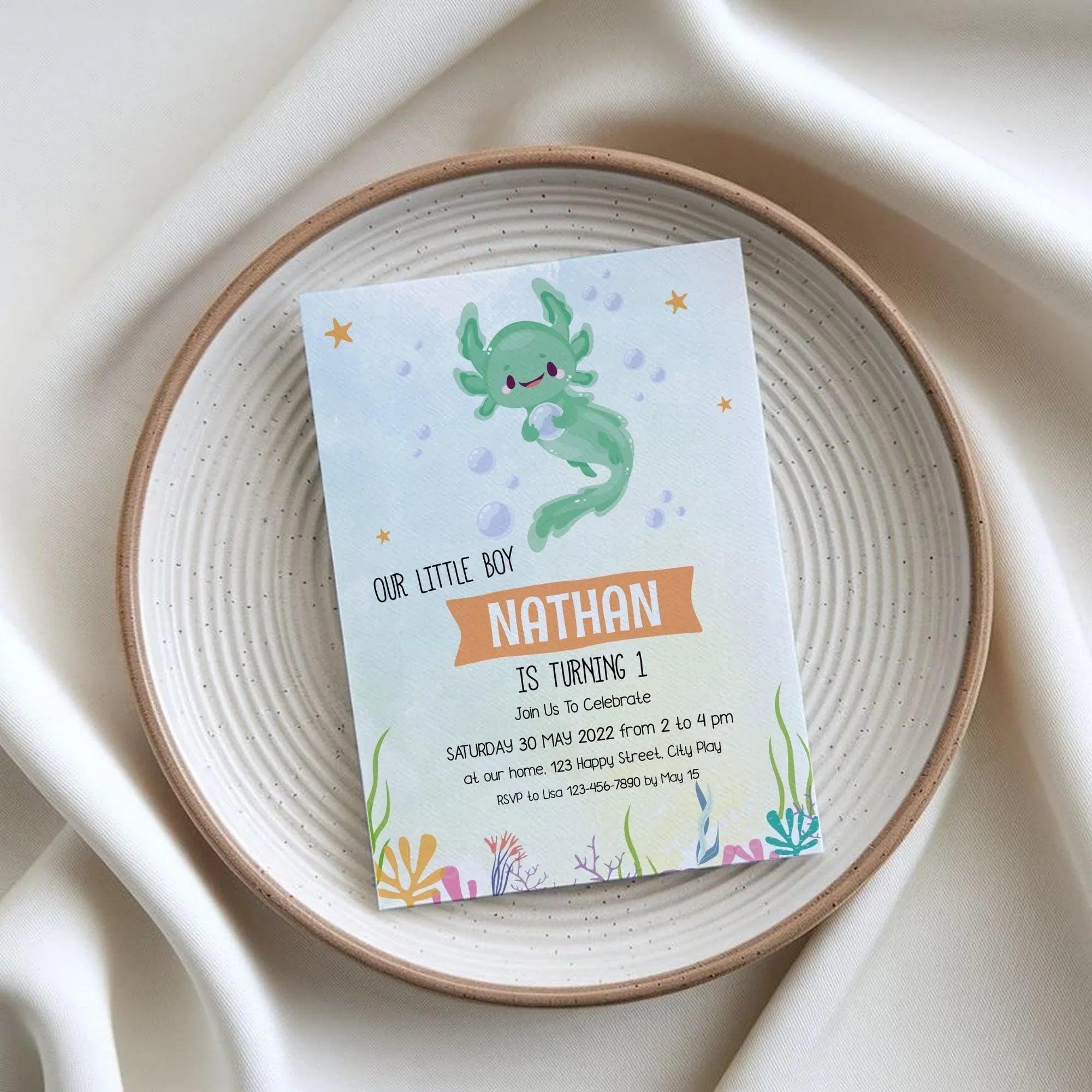 Axolotl Birthday Invitation Instant Download Digital Template - Lovely Printable Party