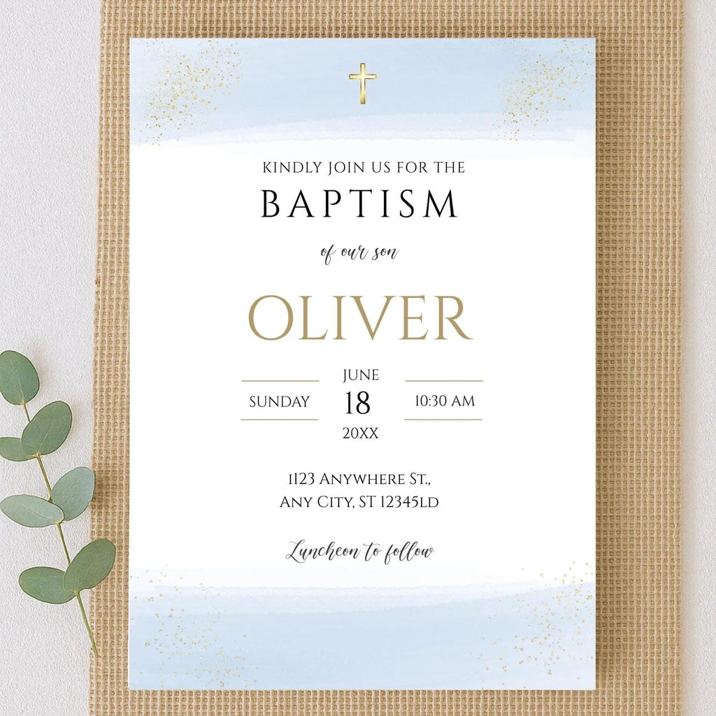 Catholic Baptism Invitation Boy | Editable Christening Invitation Template | Baptism Digital card Invite | Printable Baptism Card for Son - Lovely Printable Party