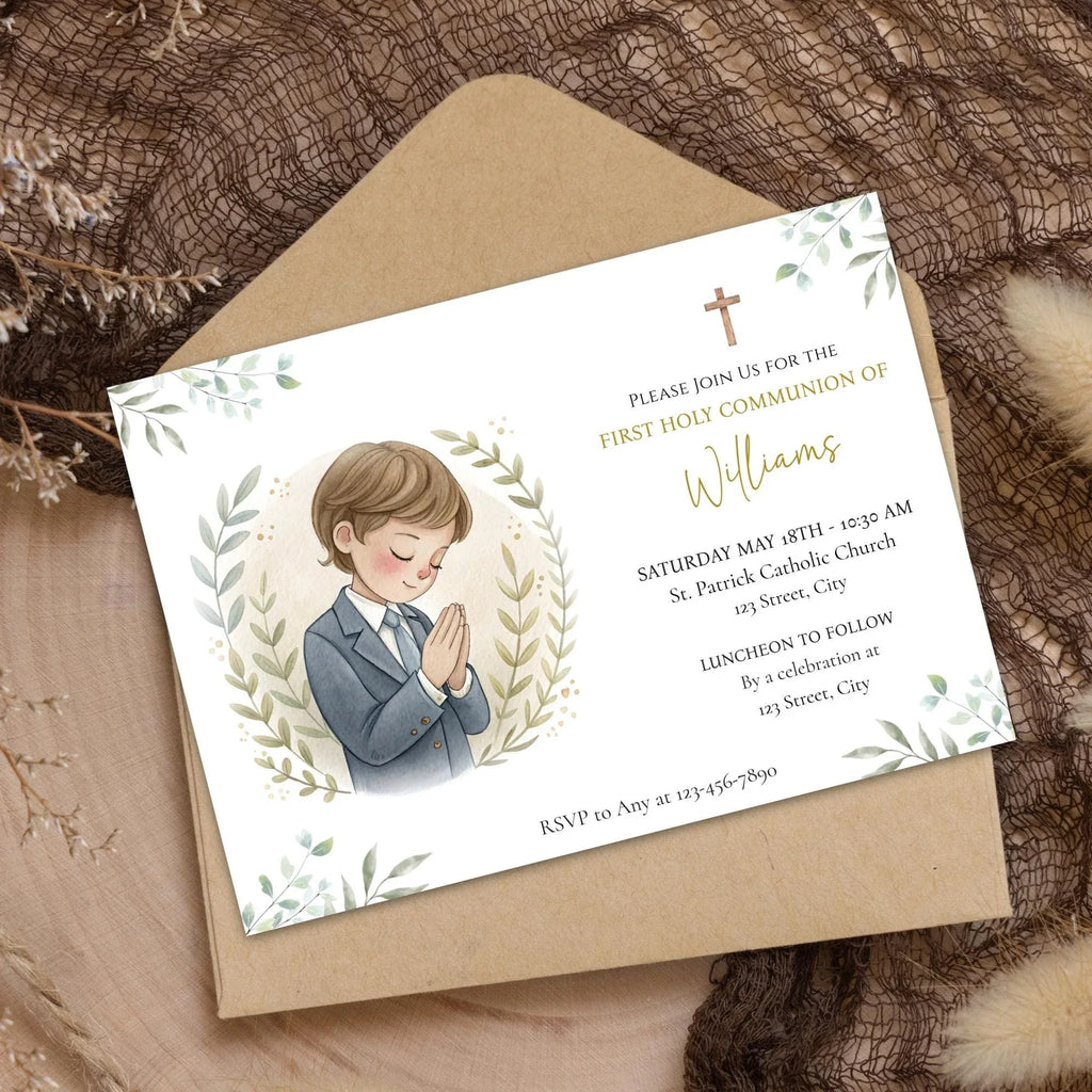 Watercolor First Holy Communion Invitation - Lovely Party
