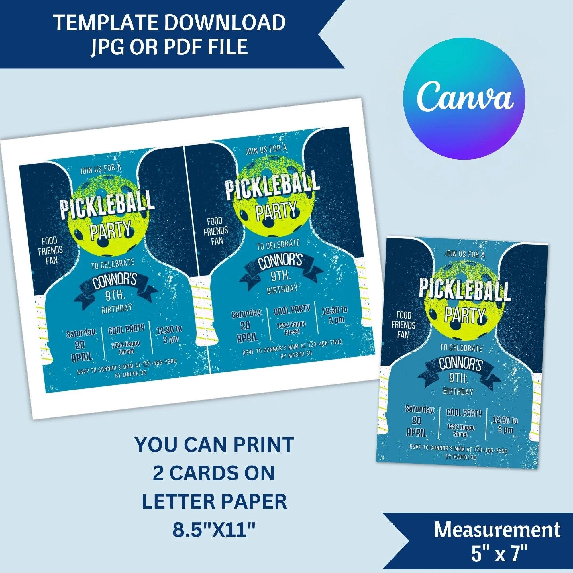 Pickleball Birthday Party Invitation Template | Pickleball Birthday Party Invite | Pickleball Party Invite | Editable Pickleball Party Invite - Lovely Printable Party