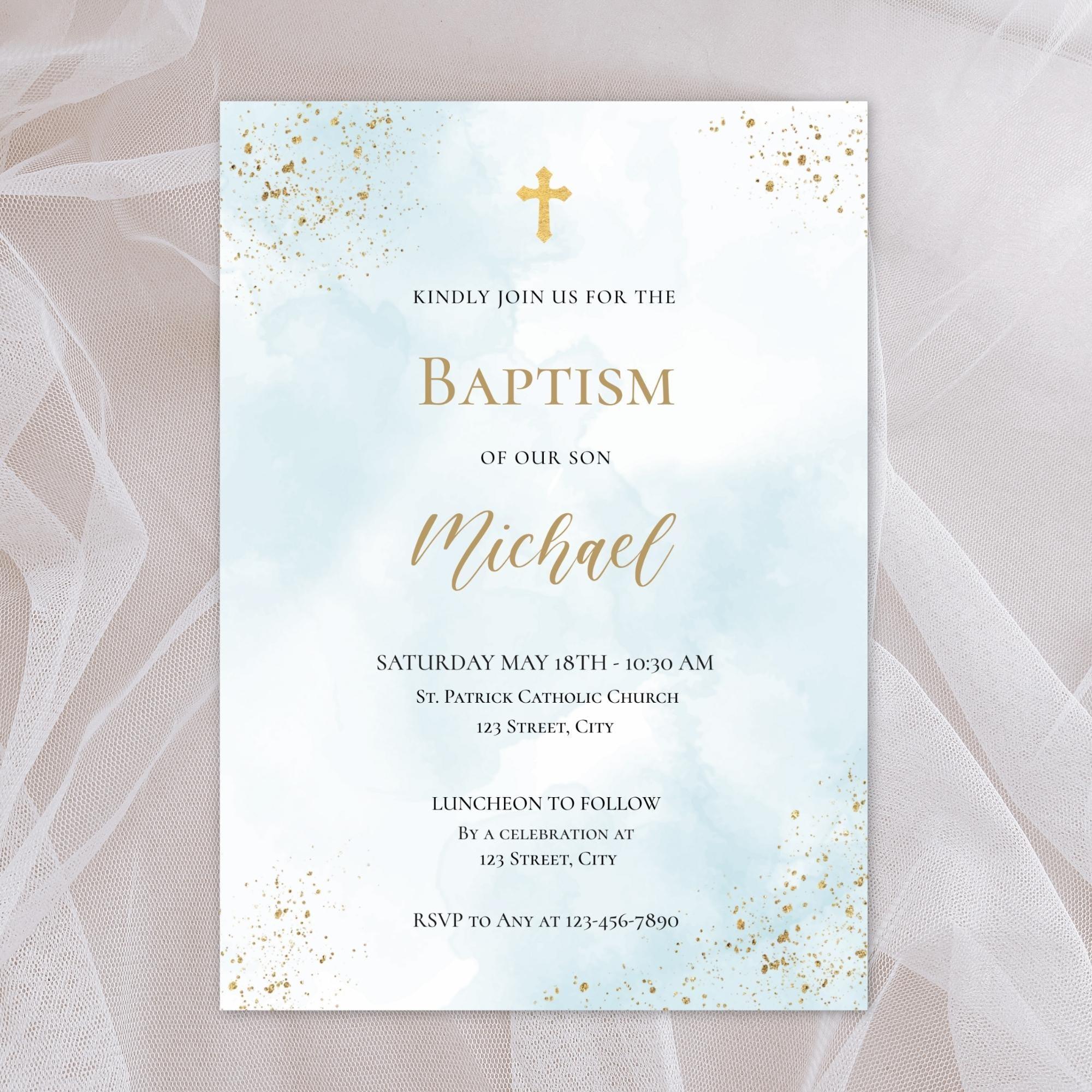 Catholic Baptism Invitation Boy | Editable Christening Invitation Template | Baby Baptism Digital Invite | Printable Baptism Card for Son - Lovely Printable Party