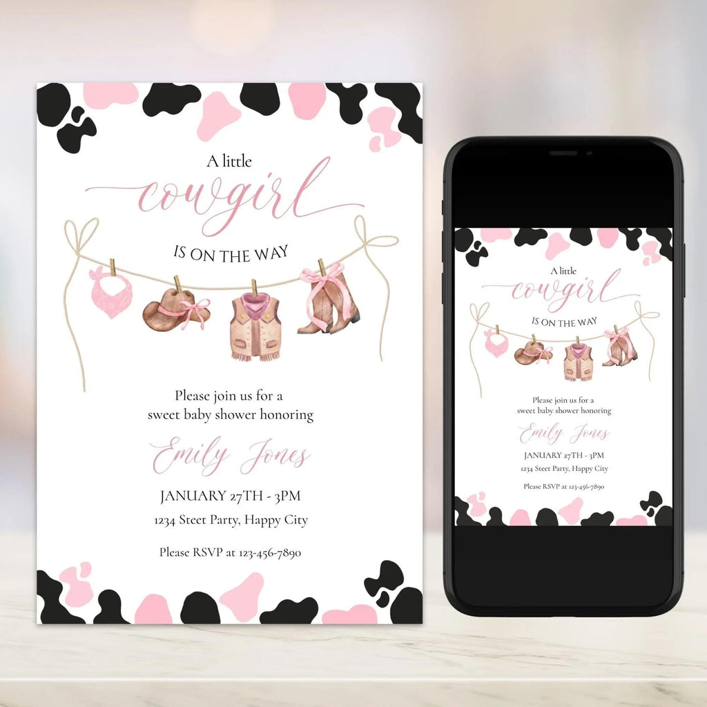 Cowgirl Baby Shower Invitation Instant Download Digital Template - Lovely Printable Party