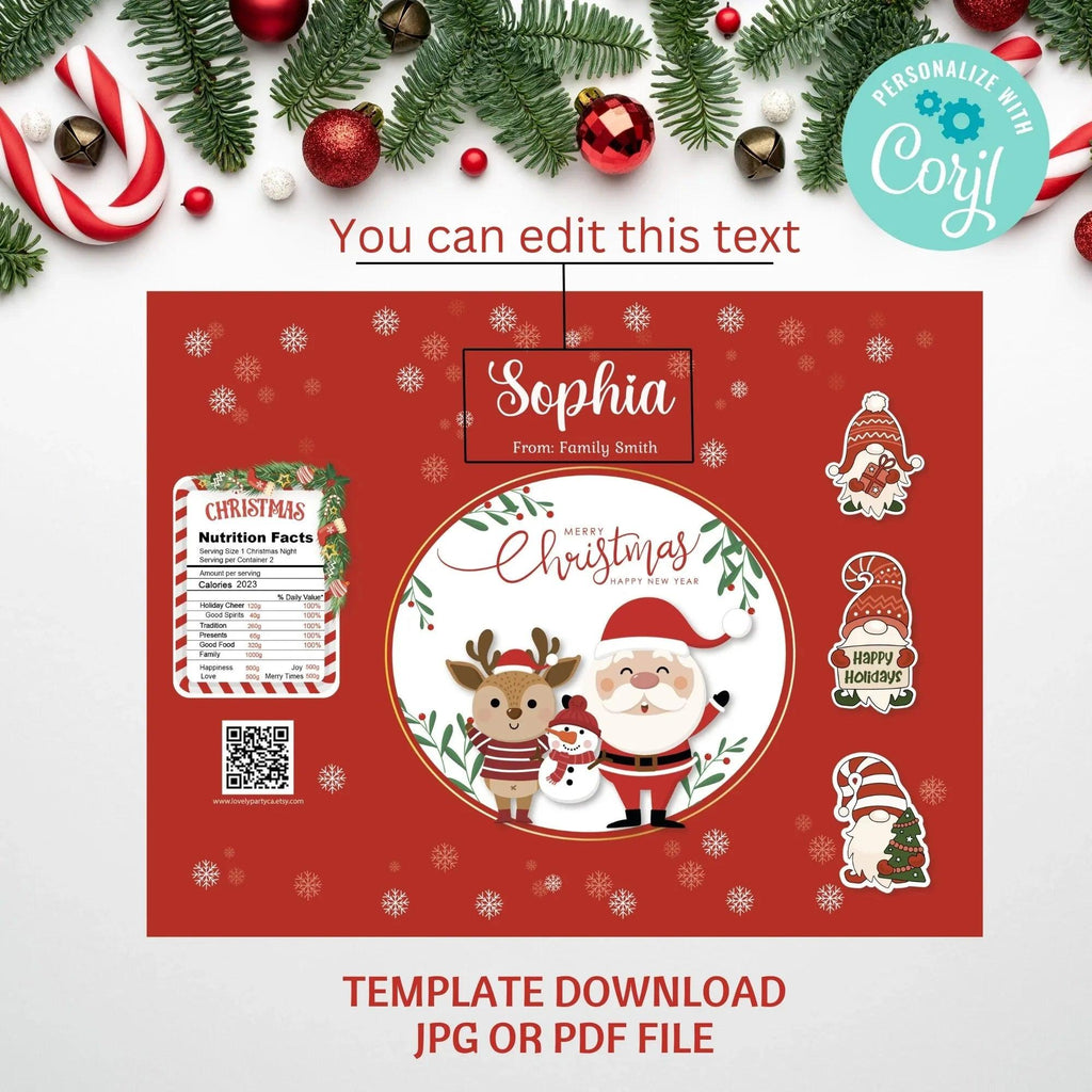 Chip Bags for Holiday Fun - Christmas template | Editable - Lovely Printable Party