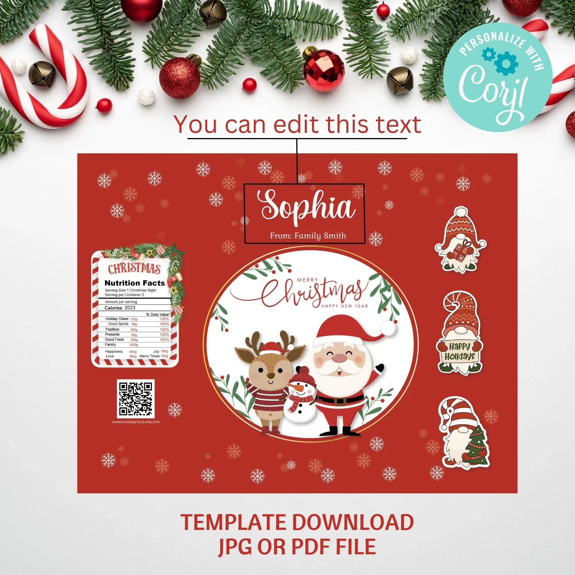 Chip Bags for Holiday Fun - Christmas template | Editable - Lovely Printable Party
