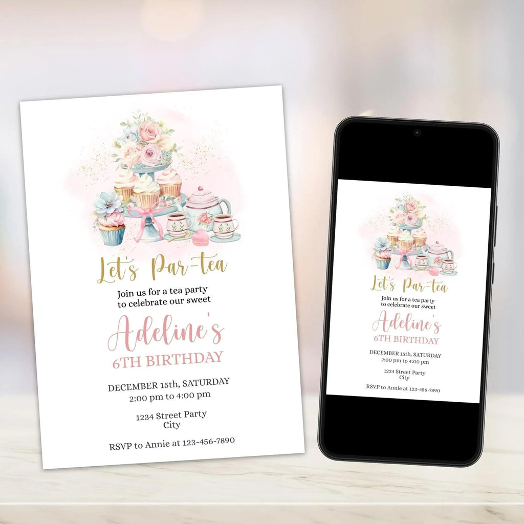 Tea Party invitation and tag, Tea Party Birthday Invitation, Tea Party Favor Tags for Birthday, Baby Shower, or Bridal Shower - Lovely Printable Party