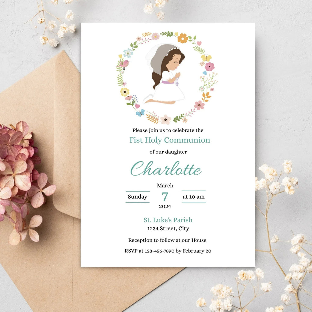 Flowers first communion Invitation - Lovely Party