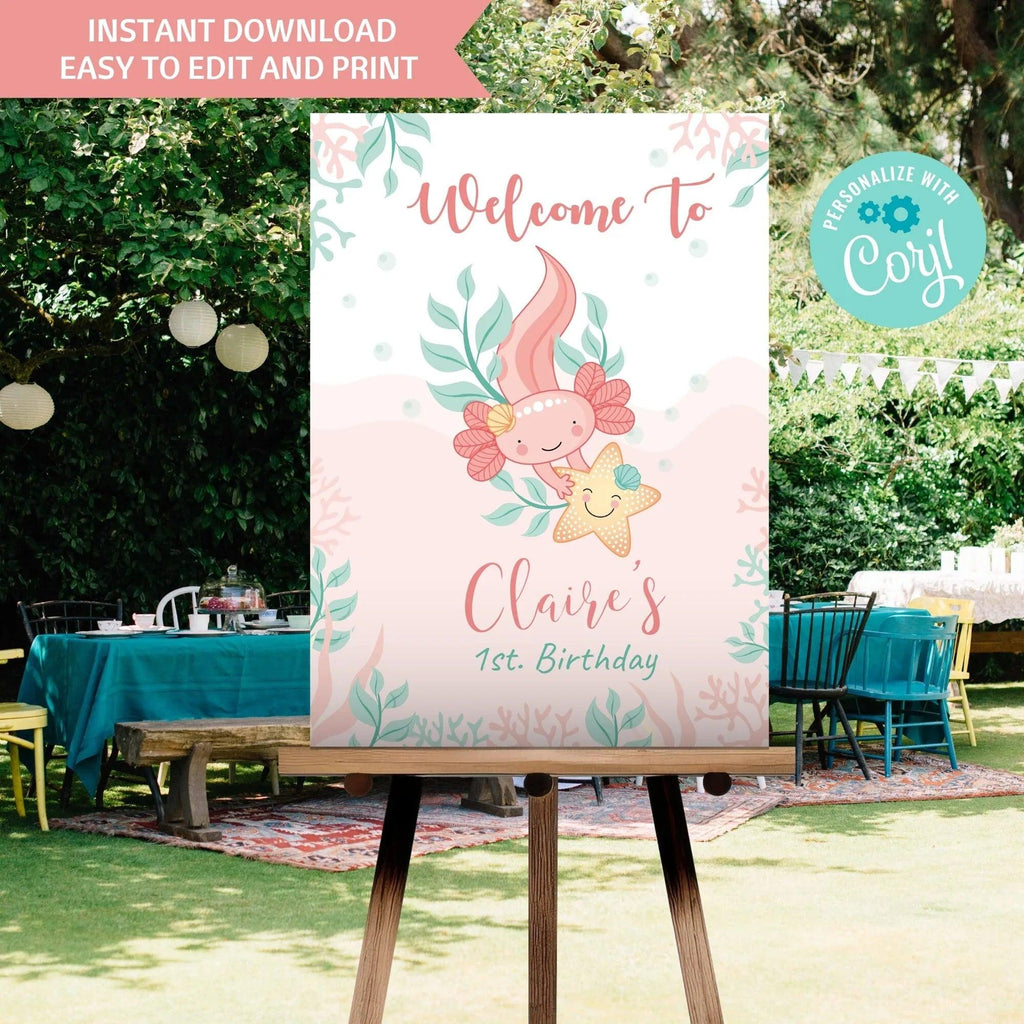 Axolotl Pink Welcome Sign - Lovely Printable Party