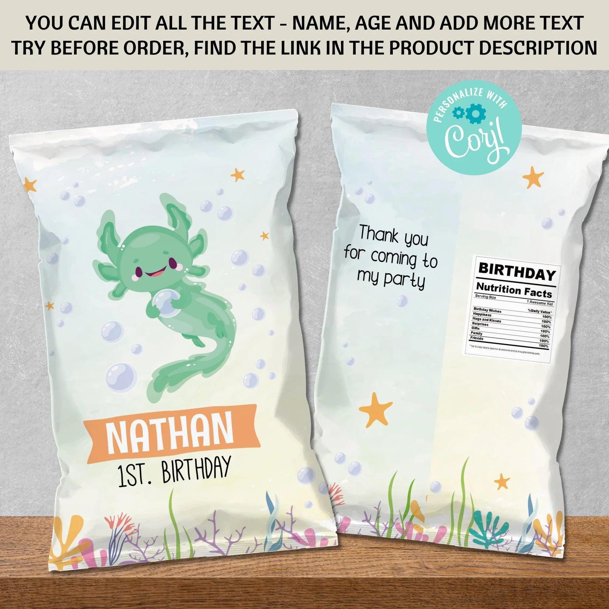 Axolotl Chip Bags - Instant Download Digital template - Lovely Printable Party