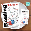 Editable Bowling Birthday Invitation and tag Minimalist - Bowling Birthday Invitation - Bowling Party tag - Customizable template - Lovely Printable Party