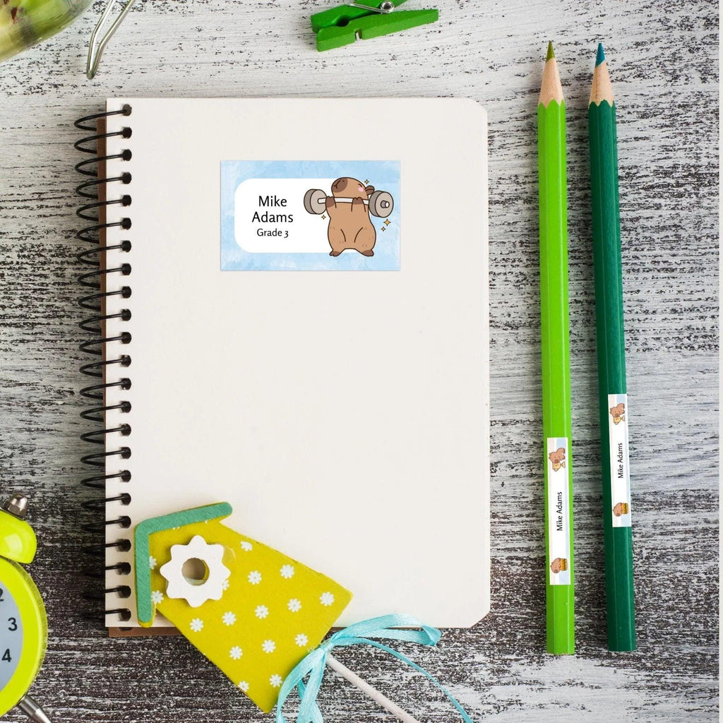 Kawaii Capybara School Name Labels – Cute Kawaii Capybara Sticker Set – Pastel Donut & Laptop Designs – Printable Name Tags for Kids - Lovely Printable Party