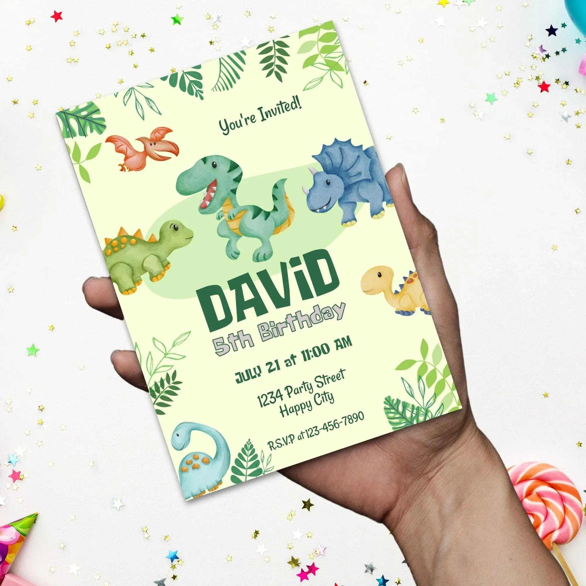 Editable Colorful Dinosaur Birthday Invitation Template, Dinosaur 2nd Birthday, Dino Invite, Birthday Boy Dino Party - Lovely Printable Party