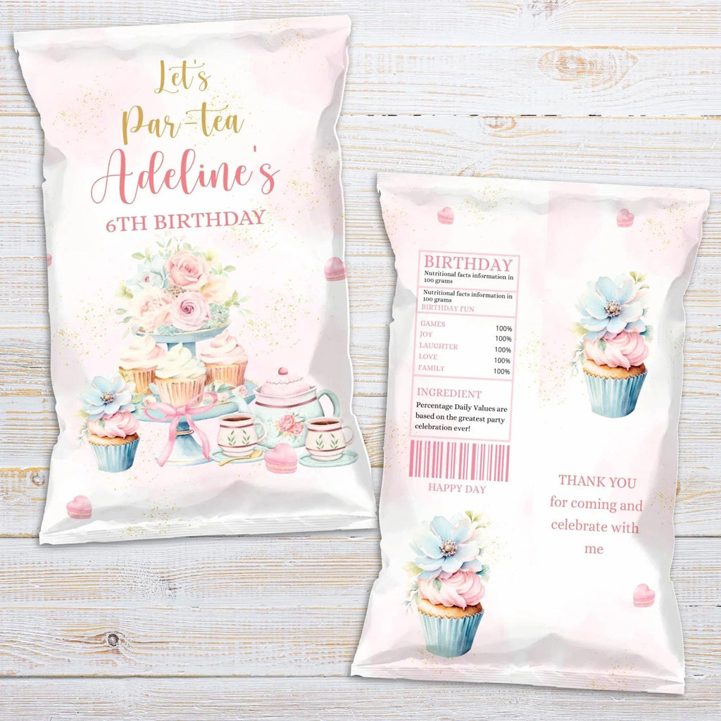 Tea Party Birthday Party Bundle, EDITABLE Pink and Gold Par-tea Invite, Whimsical Tea Party Decor, High Tea Floral, Instant Download - Lovely Printable Party