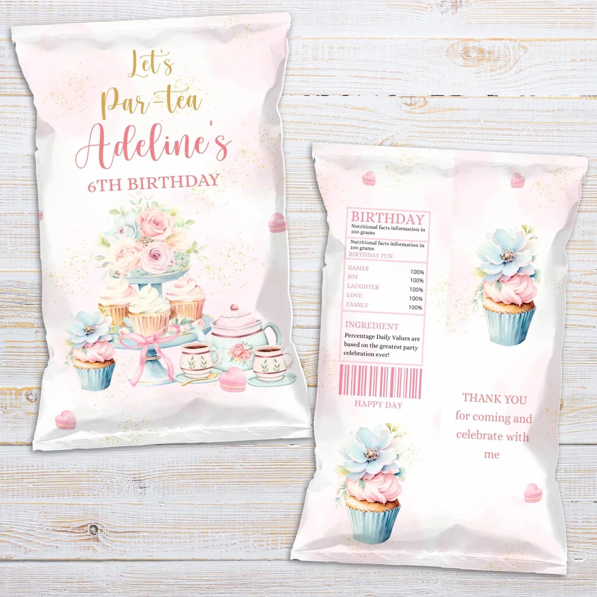 Tea Party Birthday Party Bundle, EDITABLE Pink and Gold Par-tea Invite, Whimsical Tea Party Decor, High Tea Floral, Instant Download - Lovely Printable Party