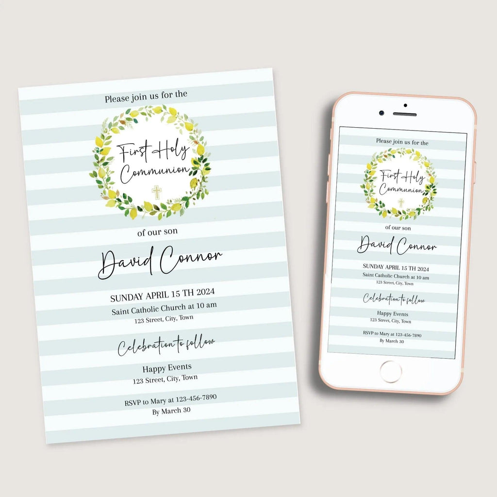 First Holy Communion, Invitation Template, Communion Invite, Editable First Communion Invitation, Instant Download - Lovely Printable Party