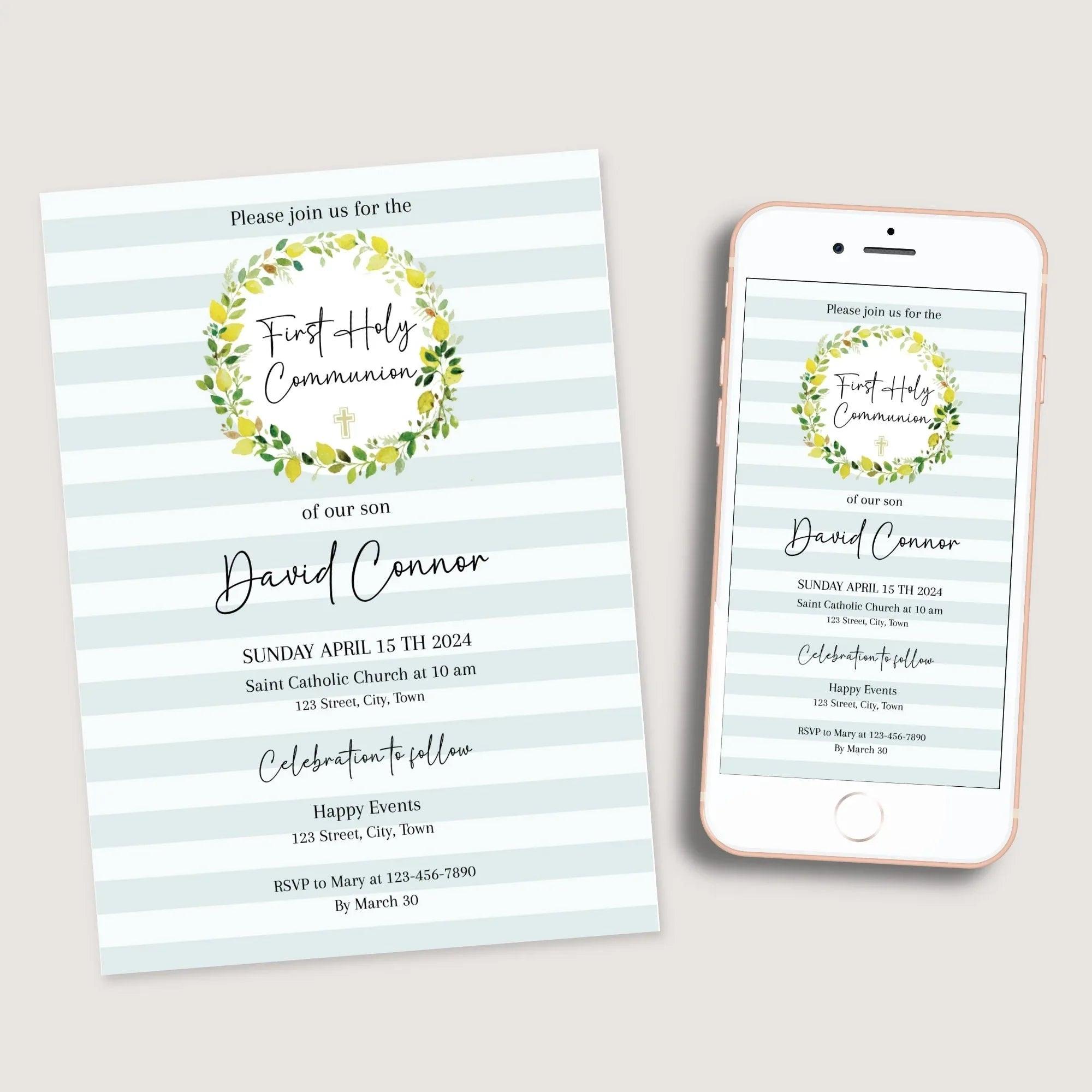 First Holy Communion, Invitation Template, Communion Invite, Editable First Communion Invitation, Instant Download - Lovely Printable Party