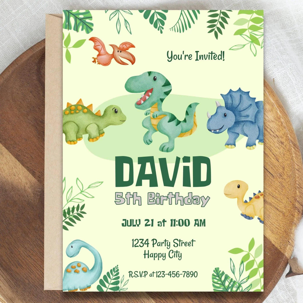 Editable Colorful Dinosaur Birthday Invitation Template, Dinosaur 2nd Birthday, Dino Invite, Birthday Boy Dino Party - Lovely Printable Party