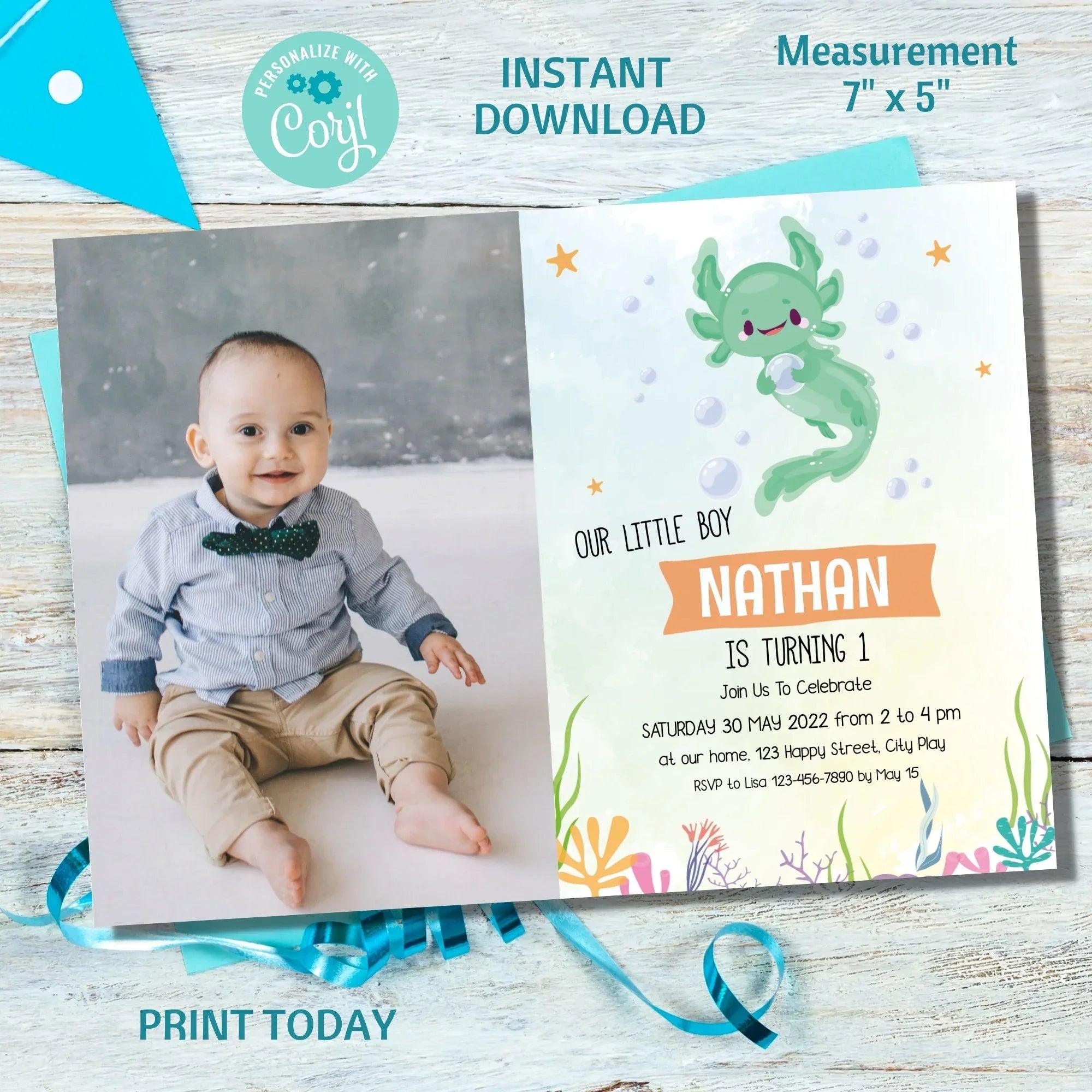 Axolotl Birthday Invitation Instant Download Digital template - Lovely Printable Party
