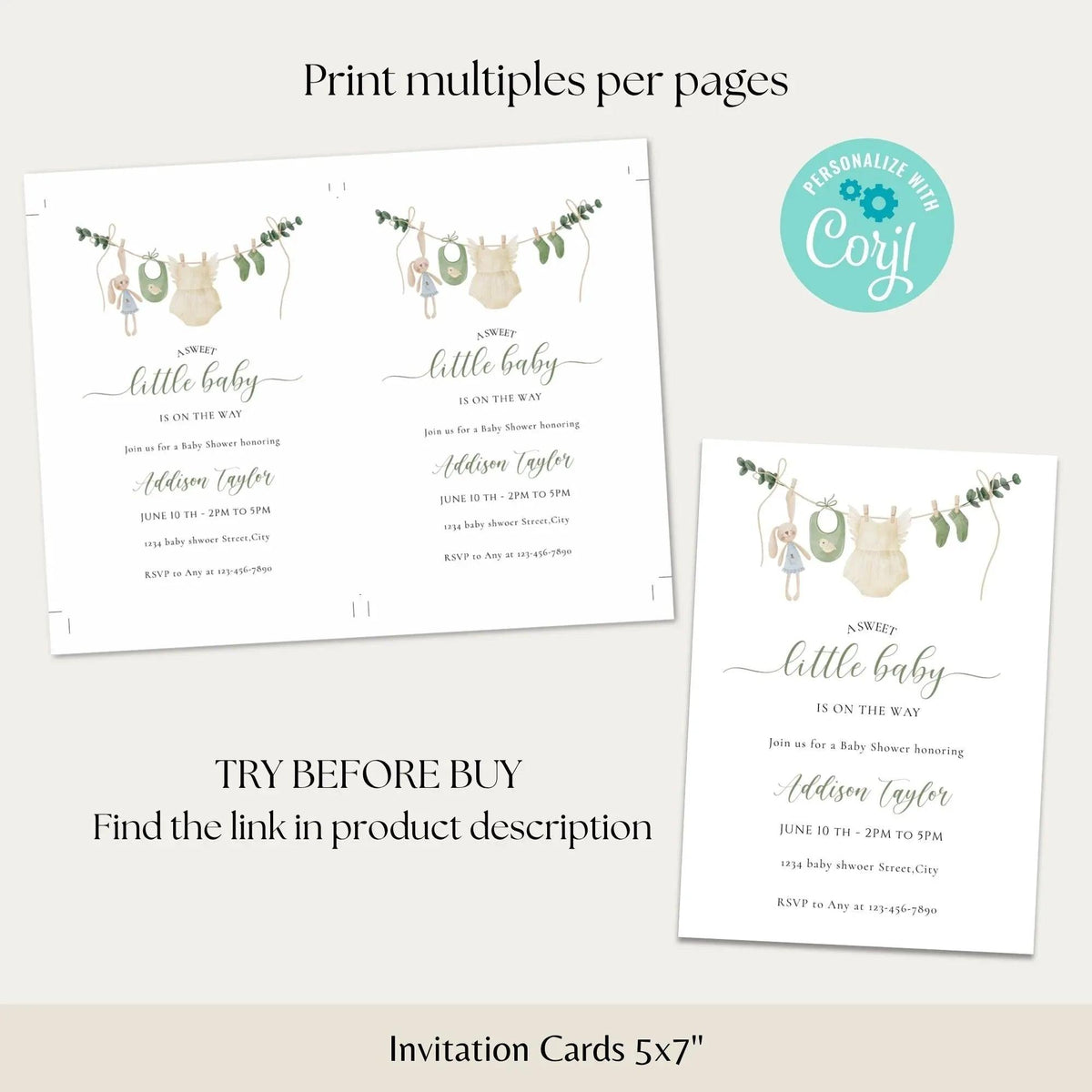 Gender Neutral Baby Shower Invitation, Baby Clothes Baby Shower Editable Template, Baby Shower Evite, Neutral Baby Shower Printable Invite - Lovely Printable Party